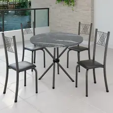 Conjunto de Jantar Mesa Tampo Redondo de Granito Topázio com 4 Cadeiras Sara Yescasa Preto Liso/Mart Prata