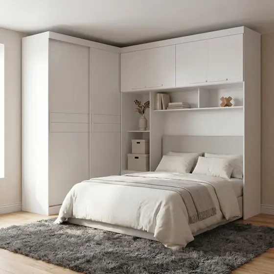 Guarda Roupa Casal Modulado com Cabeceira 6 Portas 5 Gavetas Florença Branco Branco
