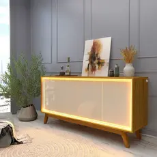 Buffet Aparador 4 Portas com LED 160cm Pés Madeira 100% MDF