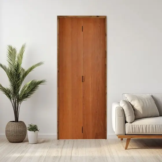 Kit Porta de Madeira Camarão 210x72cm Batente 14cm Imbuia Rodam Abertura Esquerda