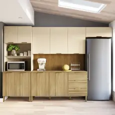 Cozinha Completa 5 Peças 10 Portas 3 Gavetas com Tampo e Painel Ripado Central Glam Sim
