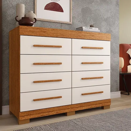 Cômoda 111,60cm 8 Gavetas 100% Mdf Lantana Espresso Móveis Cinamomo/Off White