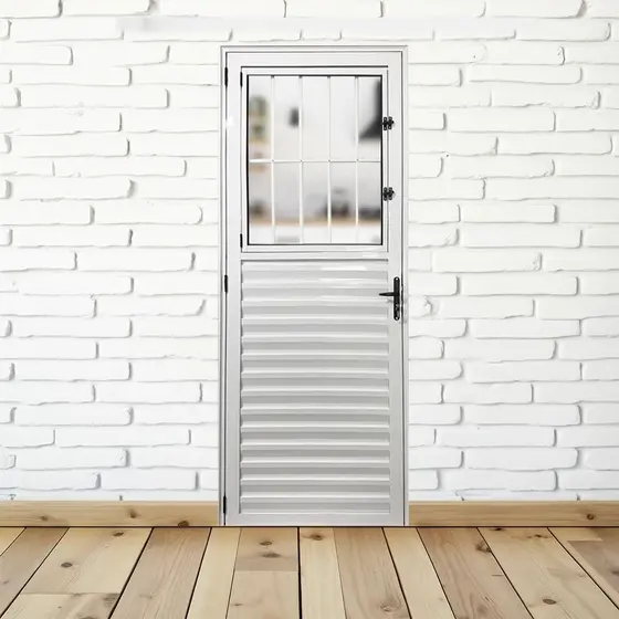 Porta Social Palheta de Alumínio 210 X 90cm Linha 25 Esquadrias Bergamo Abertura Direita Direita