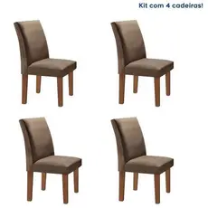 Conjunto 4 Cadeiras para Sala de Jantar Espanha Chocolate/Suede Animale Marrom