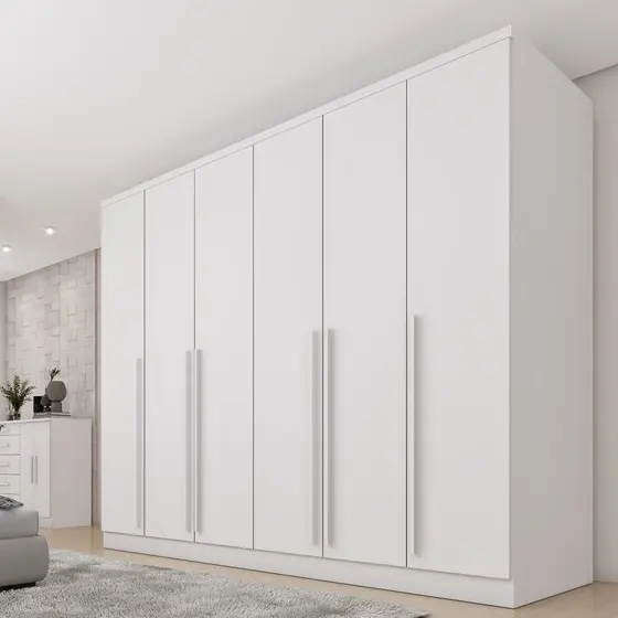 Guarda Roupa Casal 6 Portas 8 Gavetas Puxador MDF 270cm Portugal Yescasa Neve