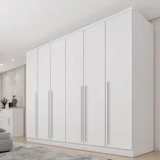 Guarda Roupa Casal 6 Portas 8 Gavetas Puxador MDF 270cm Portugal Yescasa Neve