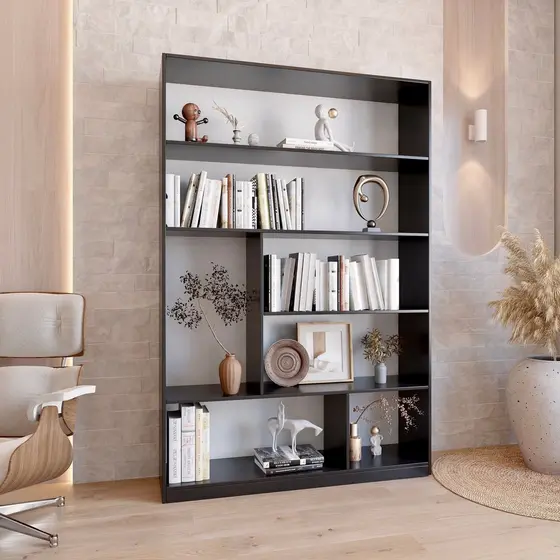 Estante de Livros 120cmx180cm 5 Prateleiras Seattle YesCasa Preto