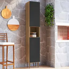 Armário Paneleiro 2 Portas 1 Nicho 35cm Veneza Modulada Mel/Grafite