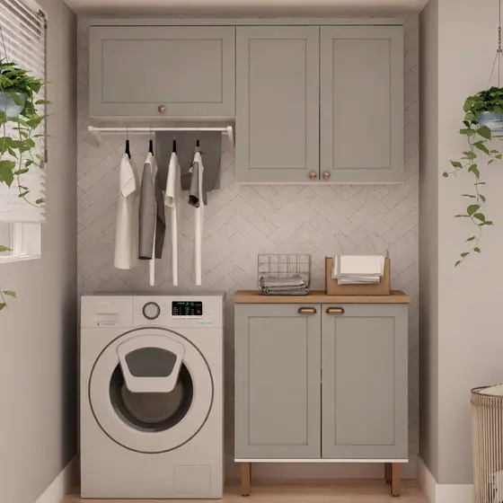 Kit Área de Serviço com 3 Módulos com Portas Provençais para Lavanderia 100% Mdf Fendi