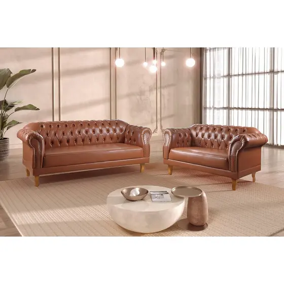 Conjunto de Sofás Chesterfield Duque Yescasa Marrom Caramelo Caramelo