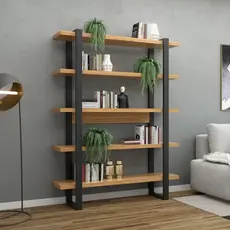 Estante de Livros Industrial MDF 135cmx175cm 5 Prateleiras Freijó Preto Fosco