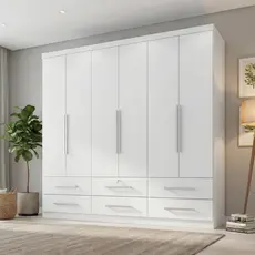 Guarda Roupa Casal Maximus Plus 6 Portas de Bater 6 Gavetas  Branco Absoluto