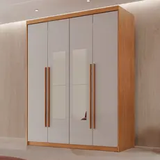 Guarda Roupa Solteiro 4 Portas 2 Gavetas com Espelho MDF Veracruz Naturalle/Off White