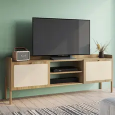 Rack para TV até 65 Polegadas 183cm Pés em Madeira Maciça 2 Portas Palhinha Oslo Marrom Hanover Hanover