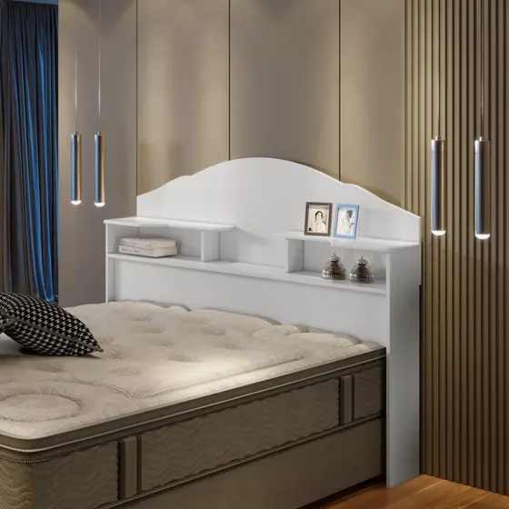 Cabeceira para Cama Box Casal com 2 Nichos Evelyn Branco Branco