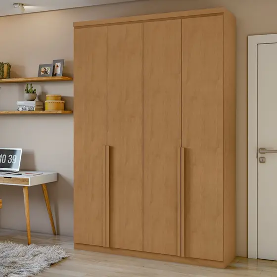 Guarda Roupa Solteiro 4 Portas 2 Gavetas Alonzo 100% MDF Amêndoa Clean