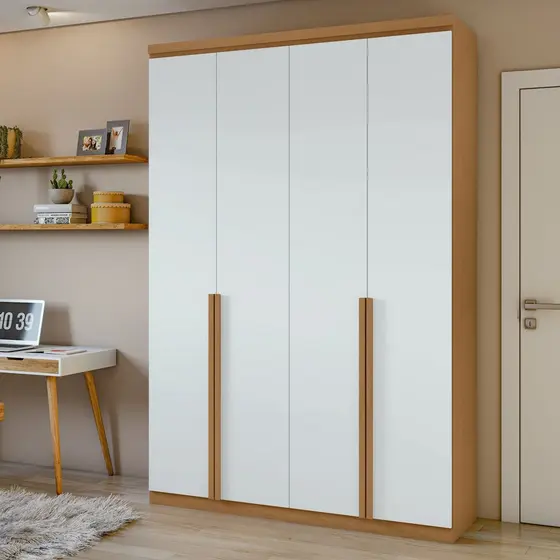 Guarda Roupa Solteiro 4 Portas 2 Gavetas Alonzo 100% MDF Amêndoa Clean/Branco