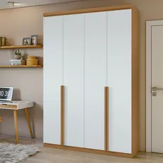 Guarda Roupa Solteiro 4 Portas 2 Gavetas Alonzo 100% MDF Amêndoa Clean/Branco