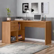 Escrivaninha Mesa Escritório em L Office Nt 2060 2 Gavetas 3 Nichos 148,6cm Freijo Trend Marrom Freijó