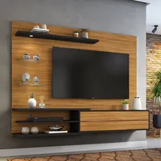 Painel para TV até 60 Polegadas 180cmx150,5cm 1 Porta 3 Prateleiras Nt 1115 Marrom Freijó Trend/Preto Tx Freijó