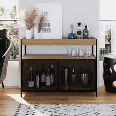 Buffet Aparador Bar Industrial Retrô 2 Portas e Nicho Madeira/Aço 100cm York Hanover/Preto