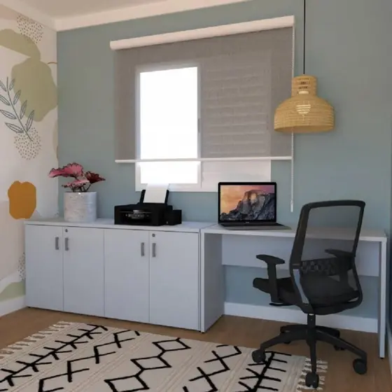 Escrivaninha Mesa Escritório 100cmx47cm com Armário Baixo 4 Portas 25mm Branco