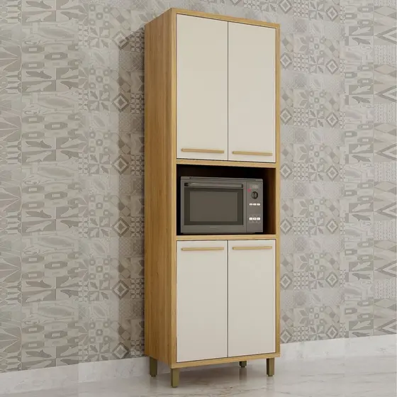 Armário Paneleiro 4 Portas com Nicho Torino Cinamomo/Off White