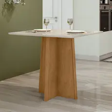 Mesa de Jantar 4 Lugares Quadrada Tampo MDF Celebrare Amêndoa Clean/Off White