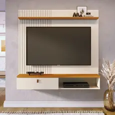Painel para TV até 55 Polegadas MDF 141cmx136,5cm Iris Branco Cinamomo/Off White Cinamomo/Off White