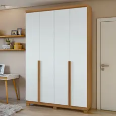 Guarda Roupa Solteiro 4 Portas 2 Gavetas Alonzo 100% MDF Amêndoa Clean/Branco