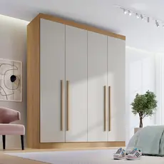 Guarda Roupa Solteiro MDF 4 Portas 3 Gavetas Paris Plus Cinamomo/Off White