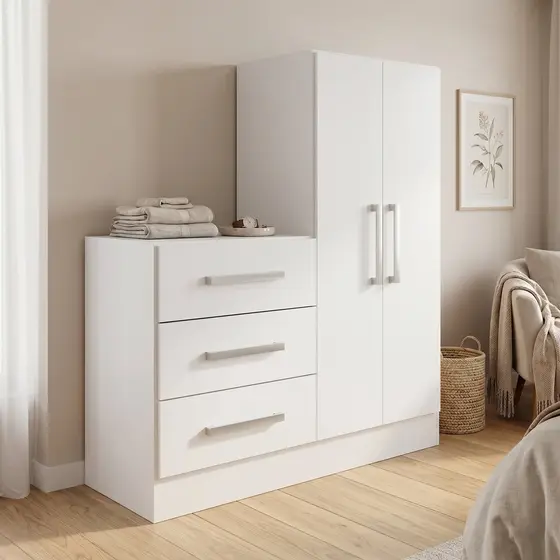Cômoda para Quarto 3 Gavetas 2 Portas Dunas Branco Yescasa Branco