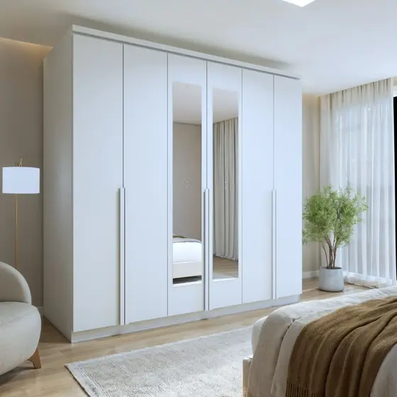Guarda-Roupa Casal com Espelho 6 Portas 4 Gavetas Alonzo 100% MDF Branco