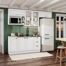 Cozinha Compacta 6 Peças com Aéreo para Micro-Ondas Emily Espresso Móveis Branco HP/Calcare