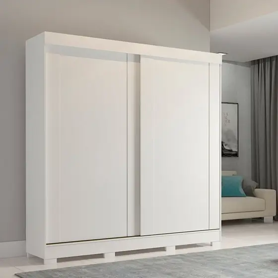 Guarda-Roupa 183cm 2 Portas de Correr com Pés 100% MDF Bonito Espresso Móveis Branco