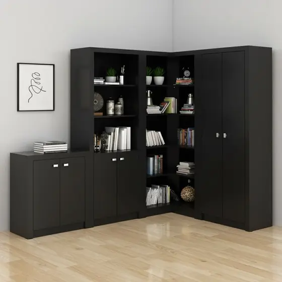 Kit 4 Armários para Escritório com Estante Preto