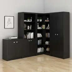 Kit 4 Armários para Escritório com Estante  Preto