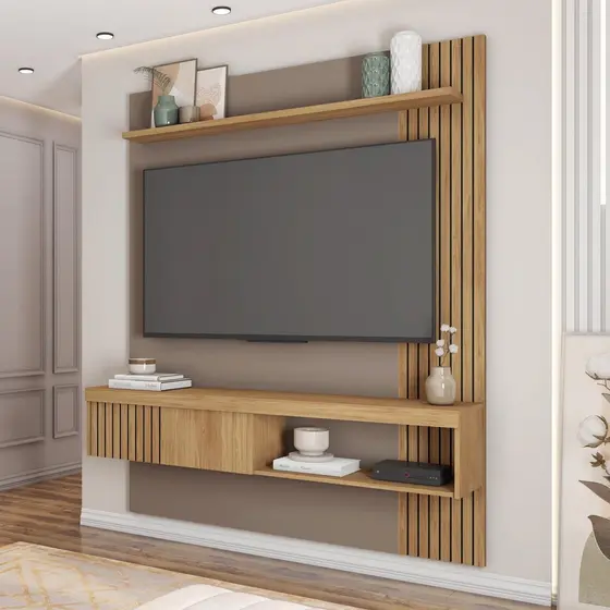 Painel para TV até 65 Polegadas Ripado 183x150cm Moon Marrom Buriti/Fendi Buriti/Fendi