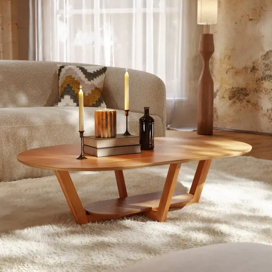 Mesa Centro Oval para Sala de Estar Elegance Marrom Nature Nature