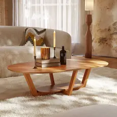 Mesa Centro Oval para Sala de Estar Elegance Marrom Nature Nature