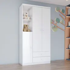 Guarda Roupa Infantil 3 Portas 2 Gavetas 2 Nichos Faz de Conta Espresso Móveis Branco