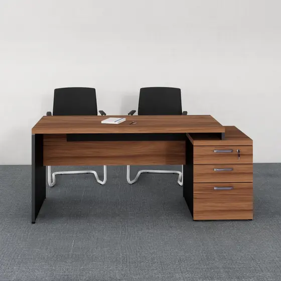 Escrivaninha Mesa Escritório Diretor com Gaveteiro Pé Painel 3 Gavetas 192cm Marrom e Preto Yescasa Preto/Marrom