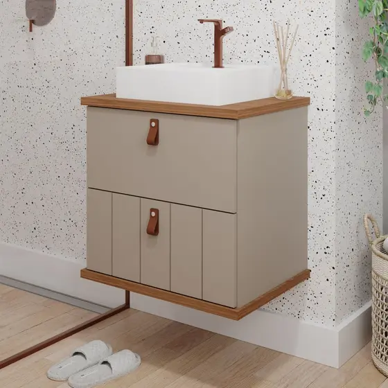 Gabinete Suspenso com Cuba 60cm Poli Espresso Móveis Cappuccino