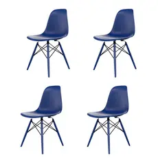 Conjunto com 4 Cadeiras para Sala de Jantar Eames Pp Dsw Inj  Azul Bic