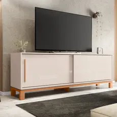 Rack para Tv até 65 Polegadas Portas com Textura Microrripada Pés Cavalete Mondrian 1.8 Off White/Freijó
