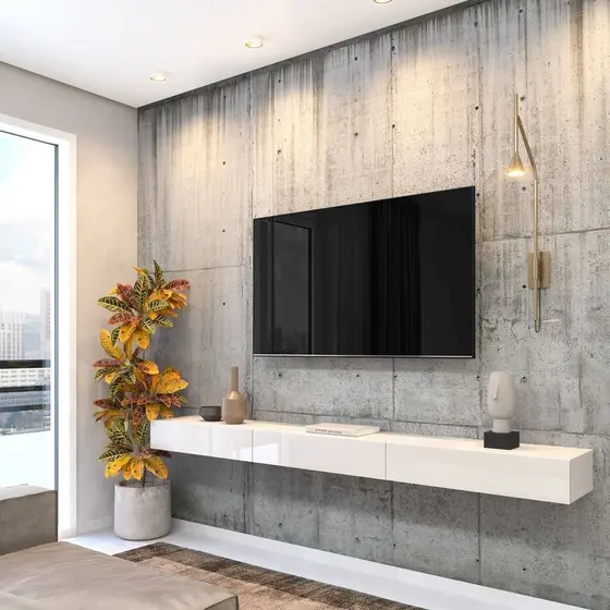 Rack Suspenso para TV até 75 Polegadas MDF 200cm 3 Portas Off White Dior Off White