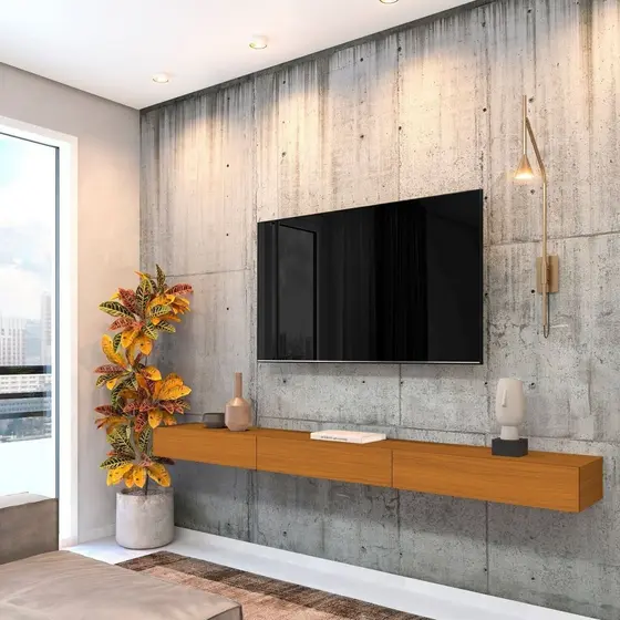 Rack Suspenso para TV até 75 Polegadas 100% MDF 200cm Cedro