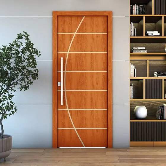 Folha de Porta de Madeira Frisada 210cm X 100cm Valuchi Portas Mogno