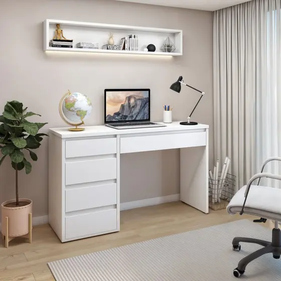 Escrivaninha Berlim 5 Gavetas 100% MDF 136cm Yescasa Branco
