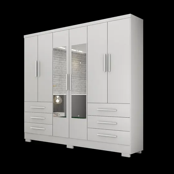 Guarda-Roupa Casal MDP com Espelho 6 Portas 6 Gavetas Dakar Branco
